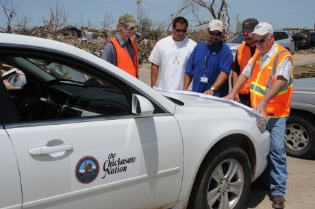 Chickasaw Nation Fire Marshall Dewayne Price and a team of emergency responders develop a strategy to help citizens and employees of the Chickasaw Nation recover from the May 2013 tornado that struck near Moore, Oklahoma.   Tribal Homeland Security Grants fund a laundry list of security, preparedness, and response capabilities, and it is incumbent on the applicant organization to decide how best to use their funds to achieve their operational objectives.  (Photo: Federal Emergency Management Agency)